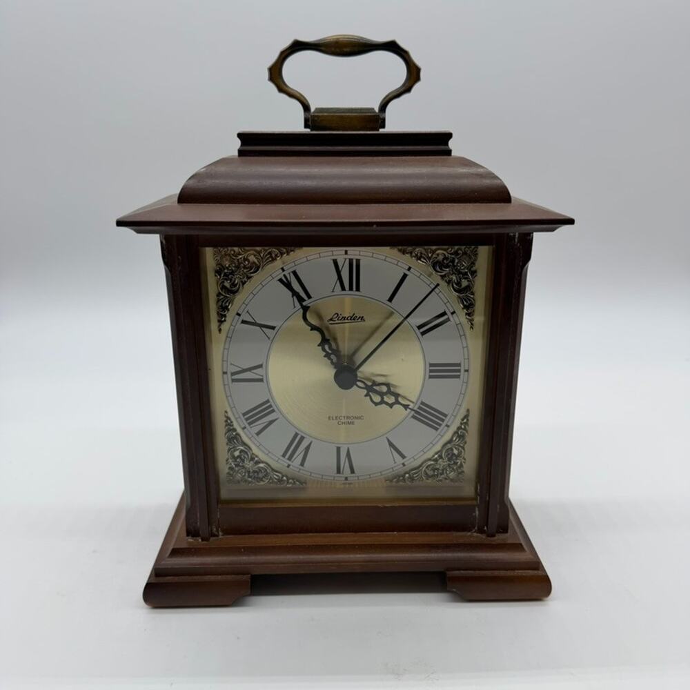Vintage Linden Electronic Chime Mantel Clock Model 7011 Quartz Wood Japan Tested